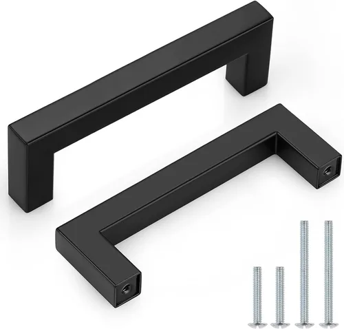 Miniatura 15 de Probrico - Paquete de 5 tiradores de gabinete de barra negro mate, con agujeros de 2.5 pulgadas, tiradores cuadrados de cajón de alacena de acero