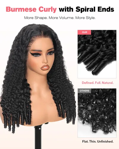 Miniatura 2 de Pull Go Full - Pelucas de cabello humano rizado birmano de 13 x 6 pulgadas, precortadas previamente cortadas, densidad 210, encaje frontal HD