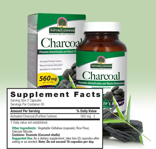 Miniatura 3 de Nature's Answer Carbón activado 90 cápsulas Promueve naturalmente la desintoxicación y la eliminación de residuos Vegano, sin gluten y alcohol