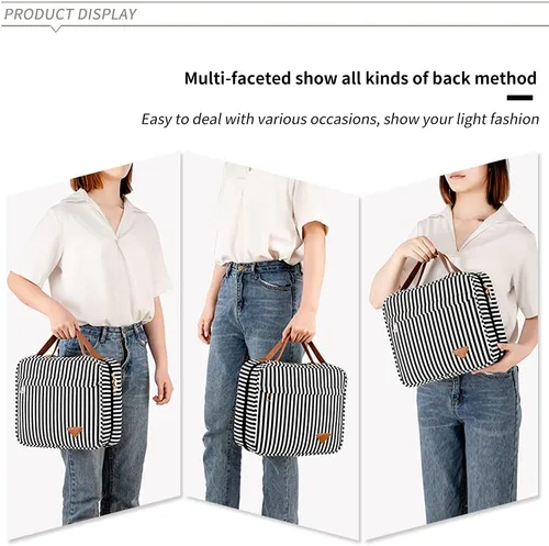 Miniatura 6 de Lmbabter Bolsa de maquillaje colgante de viaje, bolsa de aseo impermeable, gran almacenamiento para viajes, baño, mujeres y hombres, Negro-blanco