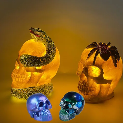 Miniatura 4 de Paquete de 8 moldes de silicona de resina de calavera, kit de moldes de vela con cabeza de calavera 3D para pulseras de resina, arcilla, fundición