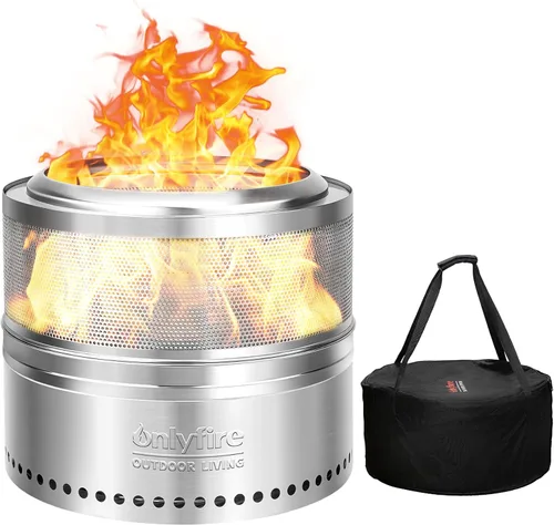 Fogata de leña con bolsa de transporte, hoguera portátil desmontable de 19.5" para camping, tailgating, patio, patio trasero, chimenea perforada sin