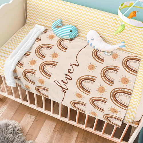 Miniatura 4 de Manta personalizada para baby shower, cuarto de bebé, mantas personalizadas con nombre, manta bohemia personalizada de arco iris para niños y niñas
