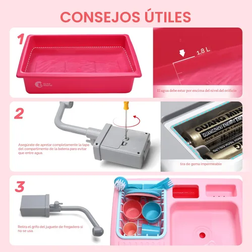 Miniatura 7 de CUTE STONE - Juguetes de fregadero de cocina con cambio de color, lavavajillas eléctrico para niños con agua corriente, grifo real actualizado