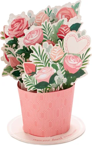 Miniatura 2 de Hallmark Tarjeta emergente del día de San Valentín, ramo de flores rosadas (Happy Heart) Tarjeta 3D de papel maravilloso