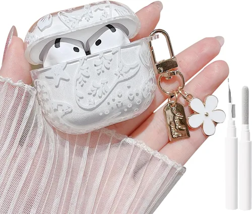 Miniatura 13 de MINSCOSE Compatible con AirPods Pro de 2ª/1ª generación, bonito diseño de patrón de conchas y estrellas de mar con llavero, funda protectora de TPU