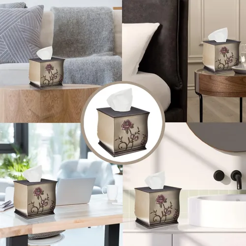 Miniatura 3 de Popular Bath Caja de pañuelos, colección Larrisa, diseño de rosas, marrón