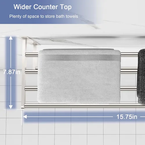 Miniatura 2 de Toallero con Estante de 16", Toalleros de Metal para Baño Montados en la Pared, Estante de Baño con Barra para Toallas Resistente al Óxido Soporte
