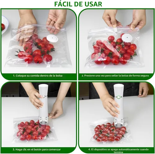 Miniatura 4 de Sellador al vacío para alimentos, máquina selladora al vacío portátil compacta con 30 bolsas reutilizables para preservación 10X y frescura Blanco