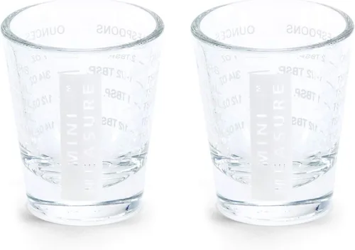 Miniatura 10 de Kolder Medida Mini de Vidrio Pesado, 20 Mediciones Incrementales Vaso de Chupito Medidor Multiusos para Líquido y Seco, Negro, Juego de 2