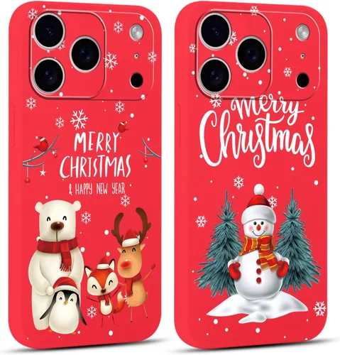 Miniatura 18 de Paquete de 2 bonitas fundas de Navidad para iPhone de 13/14 pulgadas, diseño de muñeco de nieve rojo, diseño de animales de Feliz Navidad, silicona