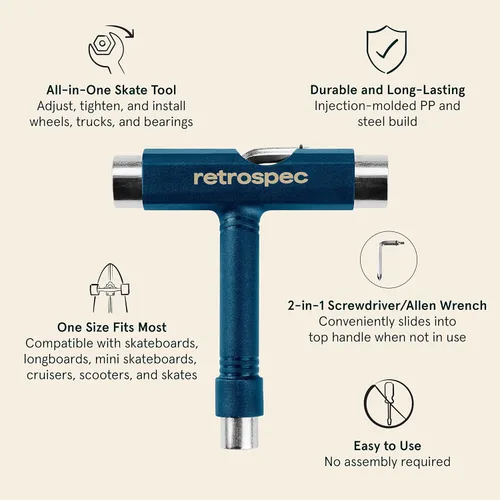 Miniatura 2 de Retrospec Upkeep - Herramienta de patinaje portátil multifunción todo en uno con llave Allen 2 en 1 y destornillador Phillips para ajustar y apretar
