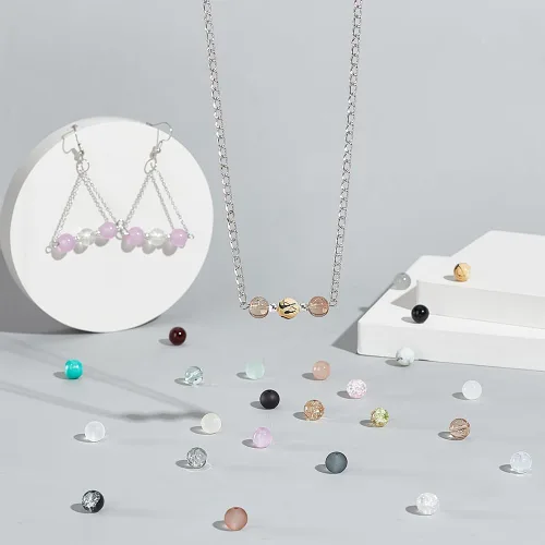 Miniatura 5 de PH PandaHall 670 cuentas de vidrio de 0.315 pulgadas para la fabricación de joyas, cuentas redondas de cristal de 24 estilos, cuentas de mármol Tono