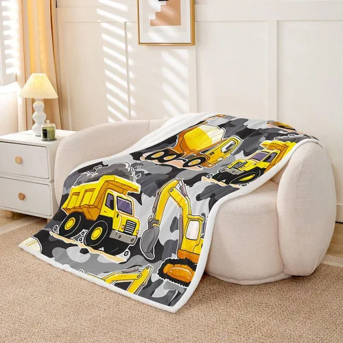 Miniatura 5 de Erosebridal Manta de forro polar con diseño de camiones y excavadoras, de 40 x 50 pulgadas, color amarillo, para niños, niños, adolescentes