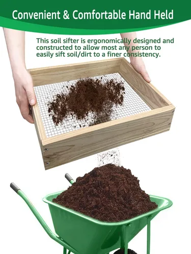 Miniatura 8 de Tamiz de tierra, tamiz de suciedad para jardinería, tamiz de compost, tamiz de jardín, tamiz de madera ligera para rocas, tamiz de tamiz de pantalla