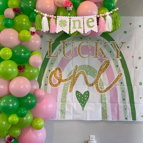 Miniatura 4 de Cartel para silla alta del Día de San Patricio, suministros para fiesta de primer cumpleaños, letrero de trébol de cuatro hojas, accesorios de fondo