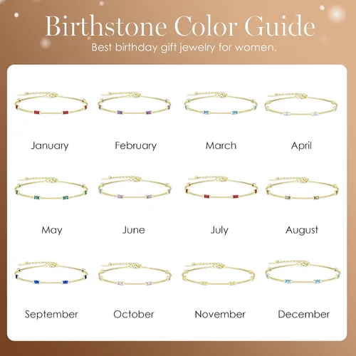 Miniatura 7 de LOUISA SECRET Birthstone Bracelets for Women, 925 Sterling Silver Dainty Simple Link Bracelet, Birthday Anniversary Jewelry Gift for Girls Women