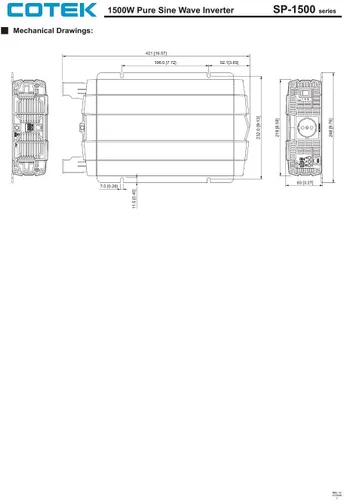 Miniatura 7 de SP-1500-112 Inversor de onda sinusoidal pura con GFCI dual 12VDC 120VAC 1500W (SP-1500-112)