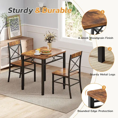 Miniatura 3 de Zevemomo Juego de mesa de comedor de 3 piezas, mesa de comedor para 2, mesa pequeña y sillas, juego de 2, juego de mesa de rincón de desayuno con 2