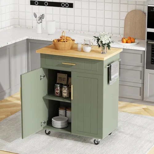 Miniatura 11 de JY QAQA Isla de cocina de 22" con ruedas con gabinete de almacenamiento, carrito de cocina con estantes, mango de carrito para toallero o movilidad