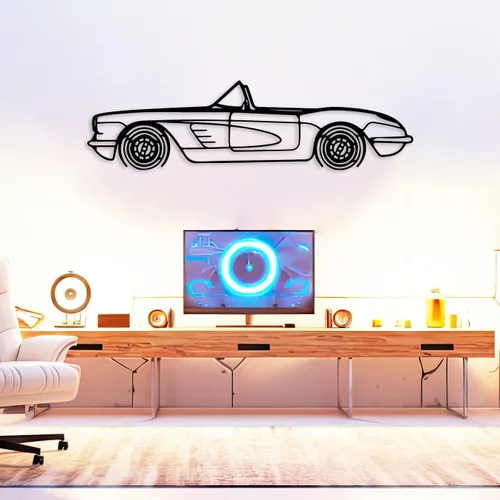 Miniatura 8 de DecoSoul Corvette C1 1960 - Arte de pared de metal para automóvil, automóvil deportivo, decoración de línea de silueta automotriz, escultura
