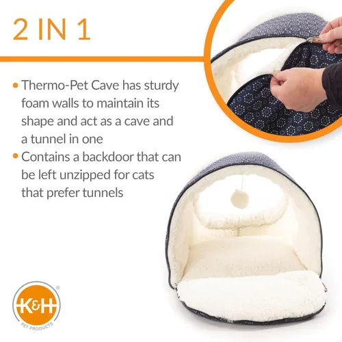 Miniatura 3 de K&H Pet Products Cama térmica para gatos, cueva térmica para gatos grandes, cama climatizada para mascotas para perros y gatos, tienda de campaña