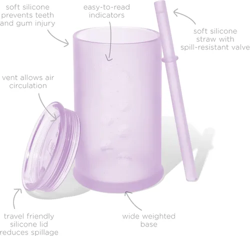 Miniatura 2 de Olababy Clear View - Taza de entrenamiento de silicona con tapa con pajilla, entrenador para sorber para niños de 12 meses en adelante, vasos Lila