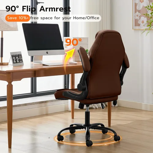 Miniatura 6 de Silla de escritorio de oficina, silla ergonómica para computadora con brazos abatibles acolchados y soporte lumbar ajustable, silla ejecutiva