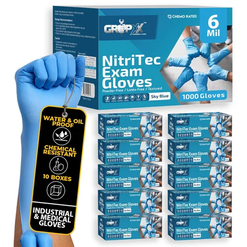 London Labs Nitritec - Guantes desechables de 5.2 mil, sin látex y sin polvo (grande, 1000 unidades)