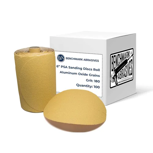 Miniatura 17 de Benchmark Abrasives PSA Gold - Discos de lijado autoadhesivos de 6 pulgadas con granos de óxido de aluminio, papel de lija DA automotriz, rollo
