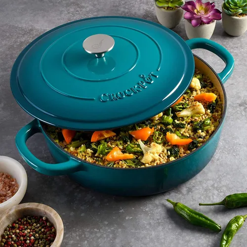 Miniatura 7 de Crock-Pot Crock Pot Artisan - Estofador de hierro fundido esmaltado con tapa, 5 cuartos de galón, verde azulado degradado Turquesa Degradado