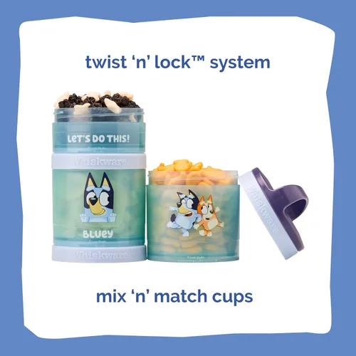 Miniatura 3 de Whiskware Bluey - Recipientes apilables para aperitivos para bebés, niños pequeños y niños, 3 vasos apilables para la escuela y los viajes, ¡Hagamos