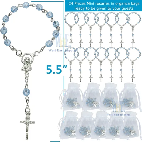 Miniatura 2 de Acrílico Mini Rosario Favor para Niño Azul (24 PCS) - Bautismo Comunión Recuerditos De Bautismo Bautizo, Decenarios