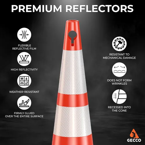 Miniatura 5 de GECCO ™ Paquete de 8 conos de tráfico naranjas de 28 pulgadas y 5.3 libras con agujero para la cadena, conos de seguridad, conos naranjas, conos