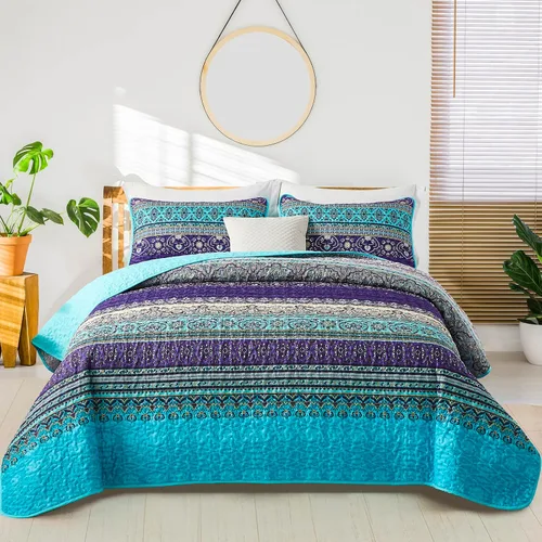Miniatura 21 de WONGS BEDDING Juego de edredón bohemio tamaño Queen, juego de ropa de cama bohemio negro, colcha ligera para decoración de cama para todas
