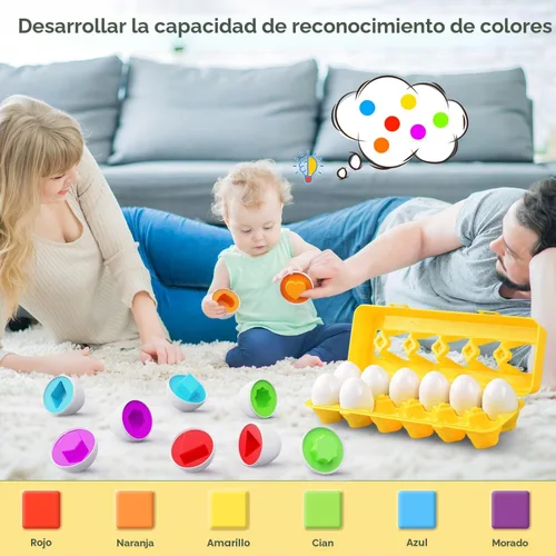 Miniatura 3 de CPSYUB Juguete de huevo a juego, 12 piezas para niños pequeños de 1 a 3 años, reconocimiento de forma y color de huevos de Pascua con cartón