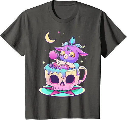 Miniatura 81 de Kawaii Pastel Goth Cute espeluznante Pentáculo Baphomet - Camiseta de cabra, Negro