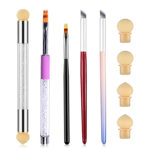 Miniatura 7 de 6 piezas Ombre Nail Brush Wood Nail Pen Ombre Brush para uñas de gel, cepillo degradado de uñas, pinceles de diseño de uñas, kit de pintura de uñas