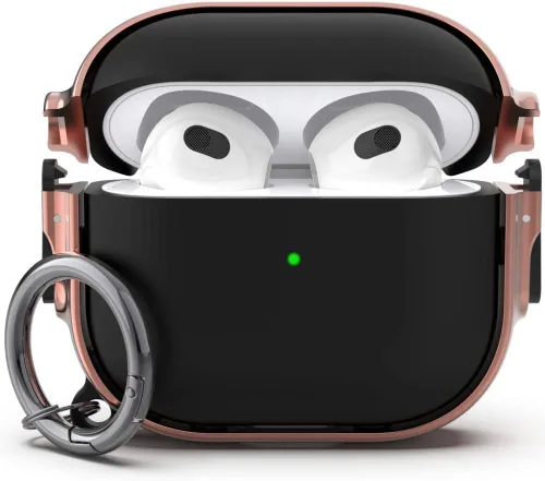 Miniatura 19 de Funda para AirPods 3, Funda Protectora de Cuerpo Completo de Material Híbrido con Cierre Seguro (Rosado Dorado + Verde)