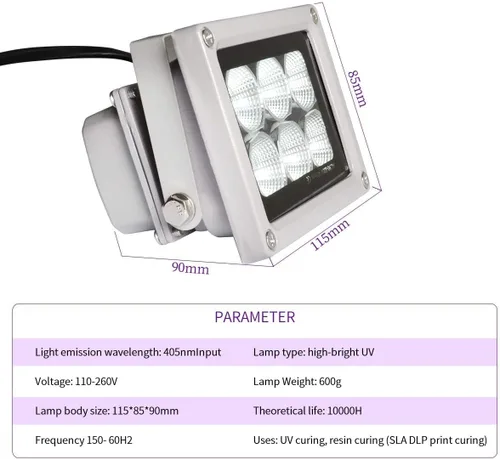 Miniatura 3 de Lámpara de curado de resina UV para impresora 3D de 405 nm para impresión 3D SLA/DLP/LCD, resina fotosensible solidificante, luces LED UV de 405 nm