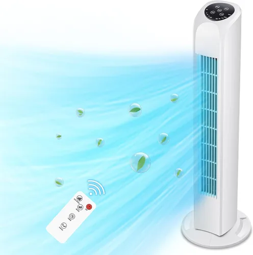 Miniatura 7 de Uthfy Ventilador de torre para dormitorio, ventiladores oscilantes de piso sin aspas de 120° que soplan aire frío con control remoto, 3 modos, 3