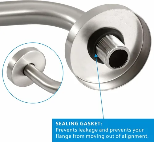 Miniatura 6 de Voolan Brazo de ducha con brida y cinta de teflón, brazo de extensión de cabezal de ducha para cabezal de ducha fijo de baño, acero inoxidable