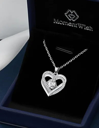 Miniatura 62 de MomentWish Collar de corazón para mujer, moissanita, diamante de imitación, plata de ley 925