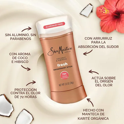 Miniatura 5 de SheaMoisture - Desodorante en barra 72h Control de olores coco e hibisco fresco sin aluminio, 2.6 onzas