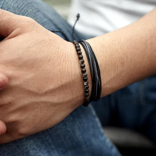 Miniatura 3 de Mezcla Vida Pulseras de cuentas de piedra natural para hombres y mujeres, unisex, ajustables, impermeables, juego de pulseras de cuerda para el día