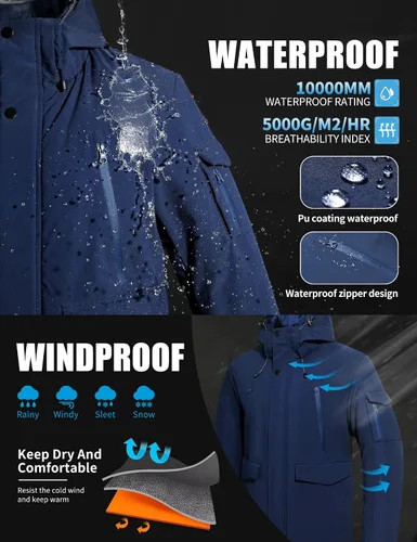Miniatura 3 de Pioneer Camp Abrigo de invierno para hombre impermeable con forro polar cálido con 9 bolsillos aislante resistente al viento con capucha