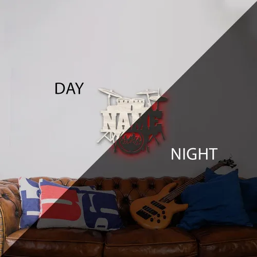 Miniatura 4 de Letrero de luz nocturna LED único personalizado para colgar en la pared, personalizado con nombre para baterista, músico o profesor de música