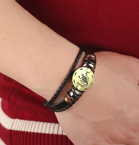 Miniatura 12 de Hamoery Pulsera de cuero de aleación punk para Constellation trenzada pulsera pulsera brazalete