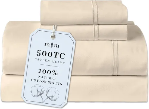 Miniatura 19 de Sábanas de Cama de Algodón 100% Natural Juego de Sábanas Cal King de Tejido Satén de Una Sola Capa 500 TC Ropa de Cama Sólida Transpirable e