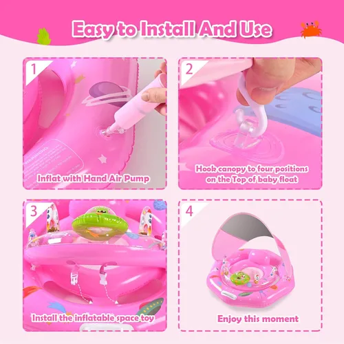 Miniatura 6 de Flotador de piscina para bebé con toldo UPF50+, flotador inflable para piscina infantil con asiento de seguridad ajustable y consola